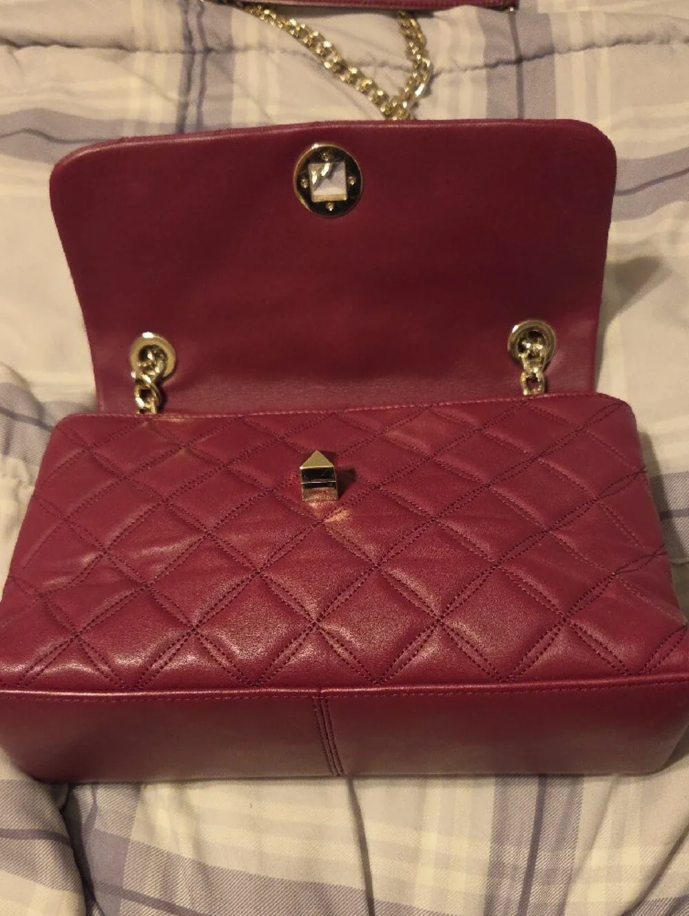 kate spade Quilted Burgundy Shoulder Bag with Gold-Tone Hardware